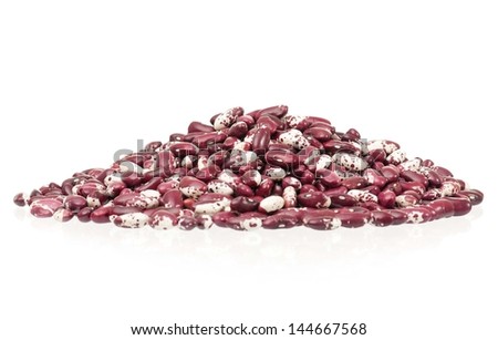 Heap of raw haricot beans two-color isolated on white background