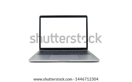 Laptop with blank screen isolated on white background , Front view white screen of laptop with space gray color, Laptop with empty screen