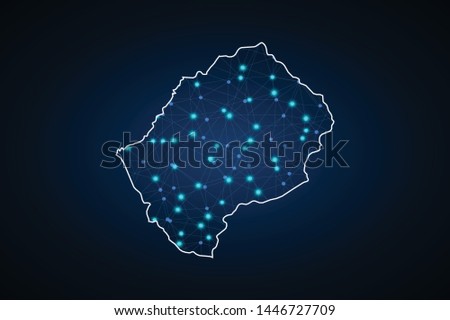 Map of Lesotho. Wire frame 3D mesh polygonal network line, design sphere, dot and structure. communications map of Lesotho. Vector Illustration EPS10. - Vector