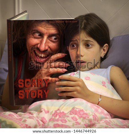 girl reading scary story book