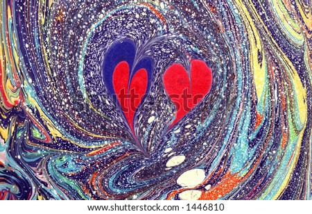 two hearts on paper (marbling on water)
