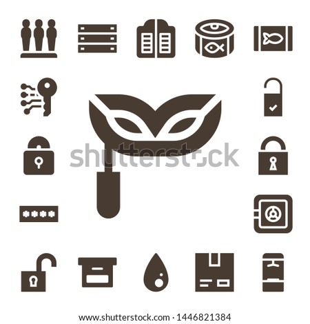 closed icon set. 17 filled closed icons.  Simple modern icons about  - Barrier, Electronic key, Padlock, Eye mask, Password, Doorknob, Lock, Safe box, Unlock, Box, Doors, Liquify