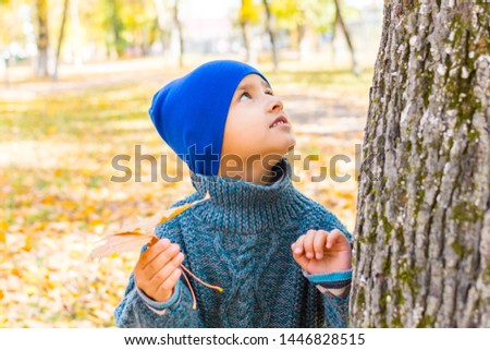 boy in autumn Park near a tree
