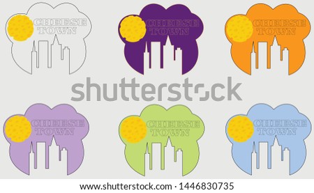 cheese logo with silhouettes of houses in the negative space of the city