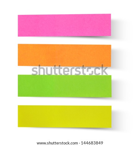 Set of multicolored sticker paper index with clipping path. Royalty-Free Stock Photo #144683849