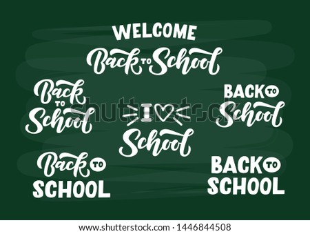 Back to school hand drawn lettering set. Template for logo, banner, poster, flyer, greeting card, web design, print design. Vector illustration. Royalty-Free Stock Photo #1446844508