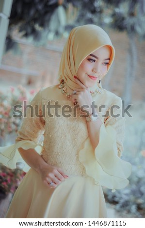 Portrait of beautiful caucasian girl with hijab style. Hijab fashion outdoor photoshot