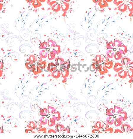 Watercolor seamless Wallpaper flowers monogram leaves