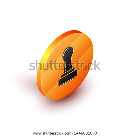 Isometric Stamp icon isolated on white background. Orange circle button. Vector Illustration