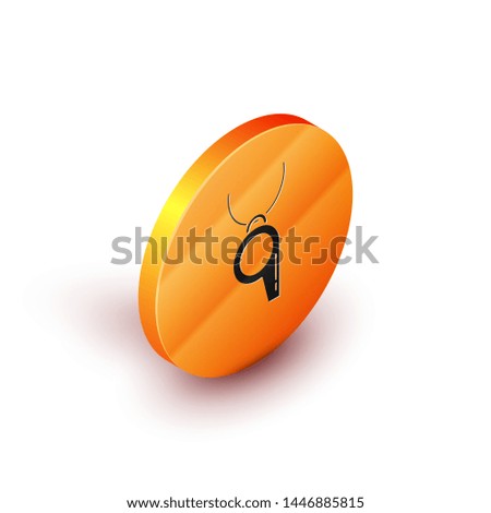 Isometric Whistle icon isolated on white background. Referee symbol. Fitness and sport sign. Orange circle button. Vector Illustration