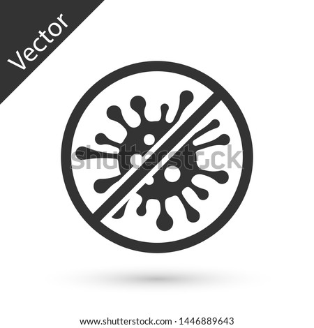 Grey Stop virus, bacteria, germs and microbe icon isolated on white background. Antibacterial and antiviral defence, protection infection.  Vector Illustration Royalty-Free Stock Photo #1446889643