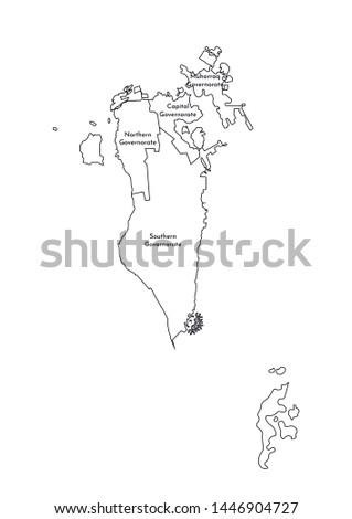 Vector isolated illustration of simplified administrative map of Bahrain. Borders and names of the regions. Black line silhouettes.