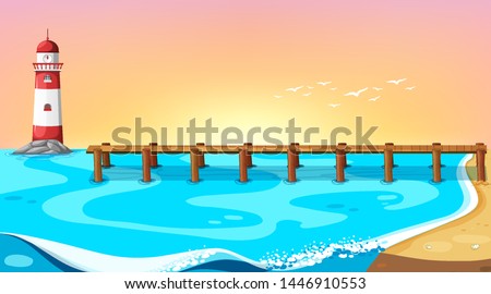 Beach scene with pier illustration
