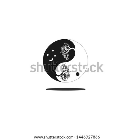 yin and yang with tree silhouette icon logo
