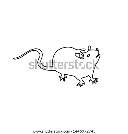 Rat continuous line drawing, Chinese Zodiac Sign Year of Rat, Happy New Year 2020 year of the rat, mouse,design for greeting card, logo, posters, print, tattoo, single line on white background.
