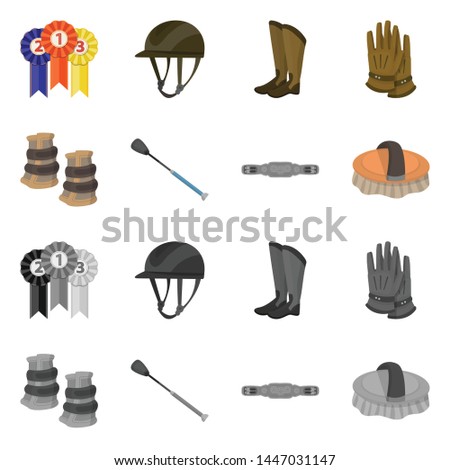 Vector illustration of equipment and riding symbol. Set of equipment and competition stock symbol for web.