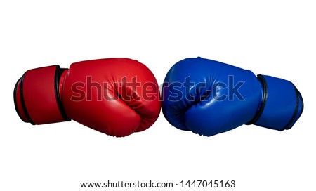 Boxing gloves Red and Blue hitting together isolated on white background,sport and competition concept
