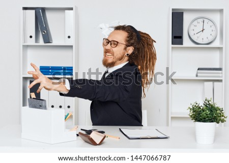 Man desktop business paperwork manager notebook office