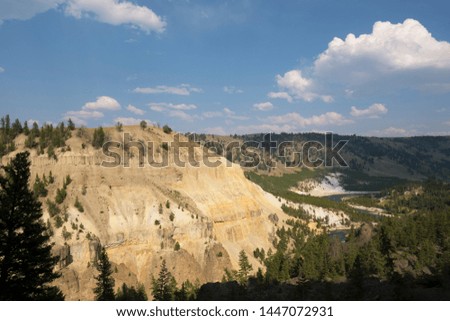 landscape and trees at Tower Fall in Lamar Valley in Yellowstone National Park in Wyoming 