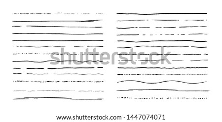 Set of lines. Hand drawn vector borders. Vintage doodle underlines. Cartoon pattern element. Grunge frame set. Royalty-Free Stock Photo #1447074071