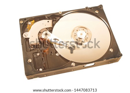 Hard disk internal  mechanism isolated on white