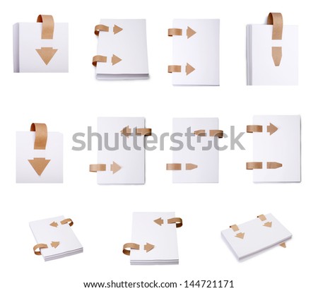 Set of a paper with old bookmark ribbons isolated on a white background
