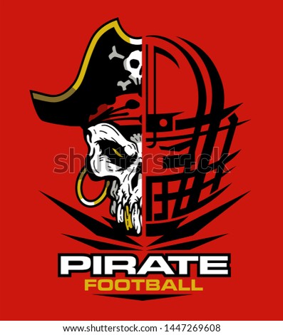 pirate football team design with half mascot and facemask for school, college or league