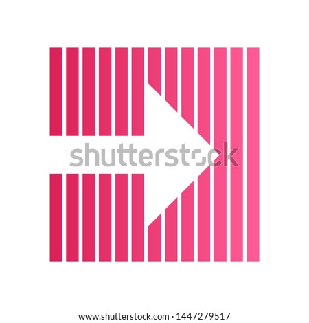 Pink arrow on striped backdrop flat design long shadow color icon. Navigation pointer, indicator symbol. Direction move. Pointing sign. Arrow pointing to right. Vector silhouette illustration