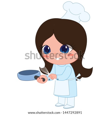 Cartoon girl cooking on the White Blackground