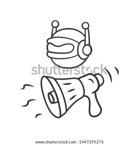 Propaganda bot linear icon. Spam attack. Marketing campaign. Artificial intelligence. Social media bot. Thin line illustration. Contour symbol. Vector isolated outline drawing. Editable stroke