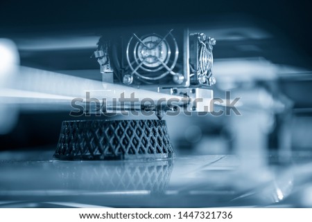 The 3D printing machine operation. The 3D rapid prototype processing concept. Royalty-Free Stock Photo #1447321736