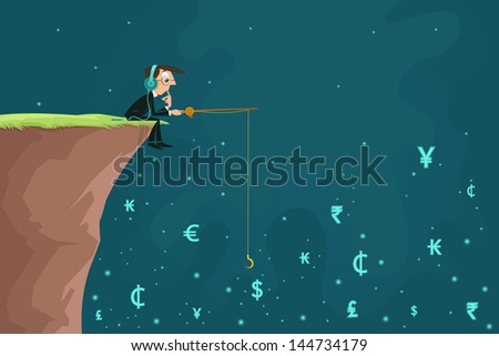 easy to edit vector illustration of businessman fishing currency