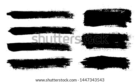 Brush strokes. Vector paintbrush set. Grunge design elements. Rectangle text boxes. Thin dirty distress texture banners. Ink splatters. Grungy painted banners. Royalty-Free Stock Photo #1447343543