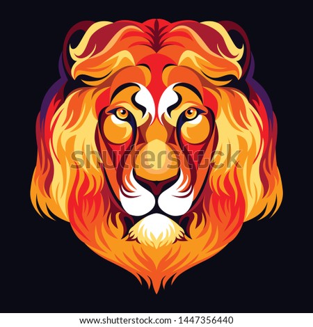 Colorful lion head with pop art style, black background. - Vector.