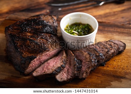 grilled and sliced tri tip steak Royalty-Free Stock Photo #1447431014