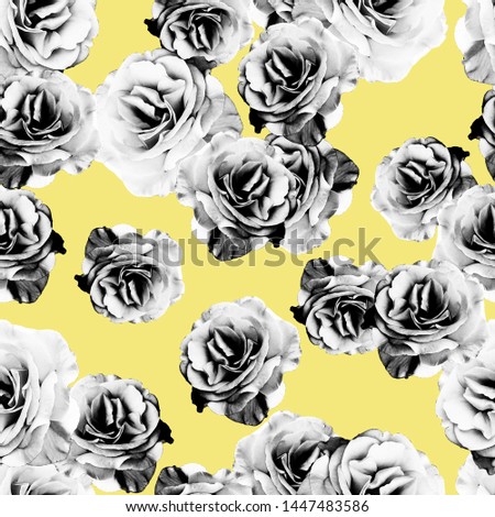 Abstract seamless floral pattern with of  white roses on yellow background