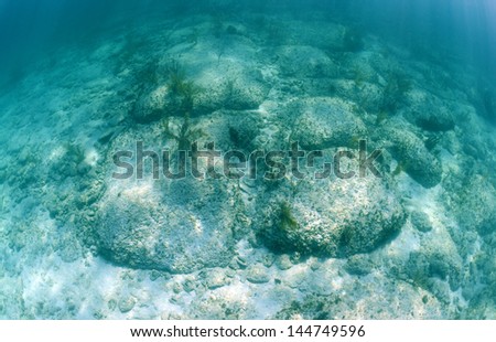 Bimini Road or Bimini Wall is an underwater rock formation in the Bahamas Royalty-Free Stock Photo #144749596