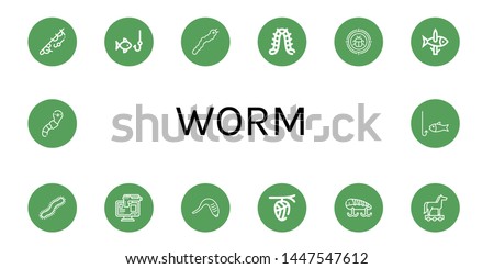 Set of worm icons such as Fishing, Silkworm, Caterpillar, Malware, Centipede, Online robbery, Leech, Cocoon, Fishing baits, Trojan horse, Worm , worm