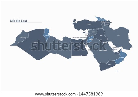 arab countries map. vector of middle east map. Royalty-Free Stock Photo #1447581989