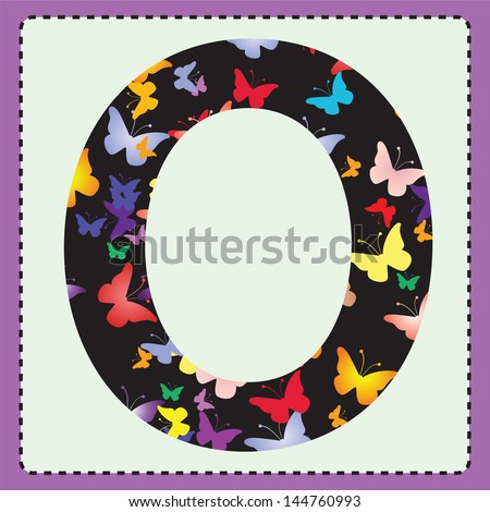 The letter O with colorful butterflies to the square.