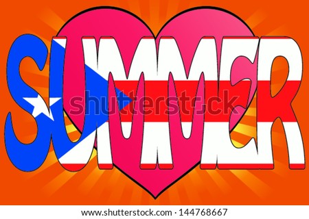 Vector Illustration of Summer Love with the Flag of Puerto Rico
