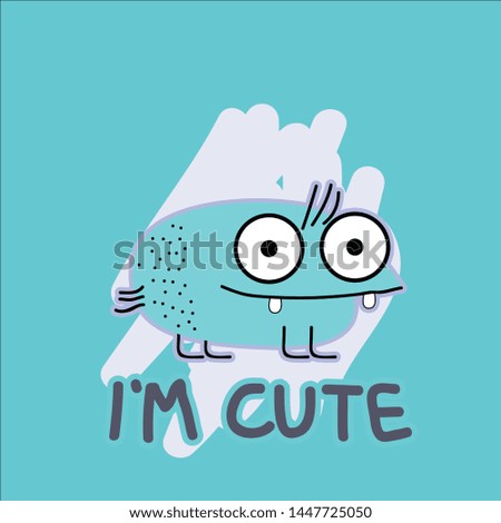 i'm cute slogan with little monster illustration vector for kids t-shirt design