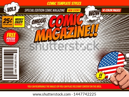 comic cover template background, flyer brochure speech bubbles, doodle art, Vector illustration, you can place relevant content on the area.