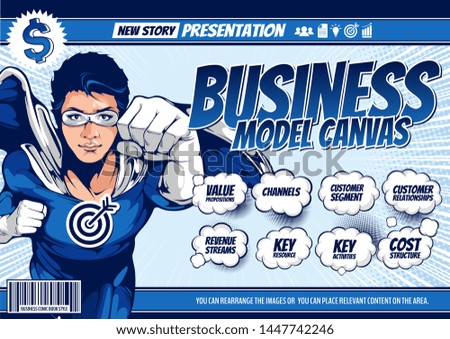 Superhero business comic cover template background, flyer brochure speech bubbles, doodle art, Vector illustration, you can place relevant content on the area.