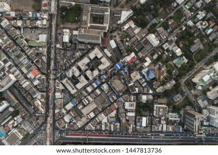 Modern city office block building aerial look down view Bangkok Thailand
