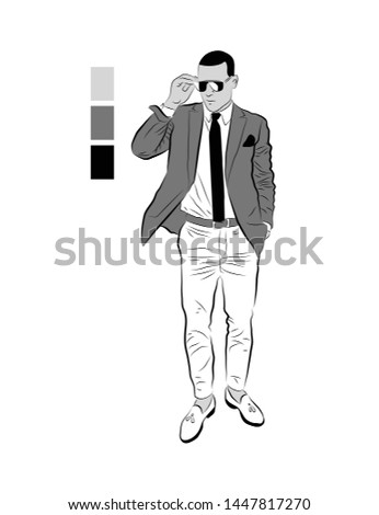 
Vector image of a young man. Figure walking men. Office worker.