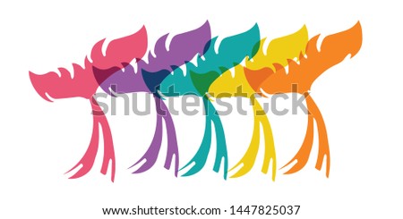 Cute Rainbow Color Set or Collection of Animal Cartoon Whale Tail. Flat Line Icon, Sign, and Symbol on Isolated Background. Vector Illustration.