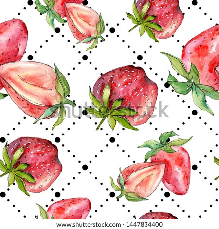 Strawberry healthy food fresh berry. Watercolor background illustration set. Watercolour drawing fashion aquarelle isolated. Seamless background pattern. Fabric wallpaper print texture.