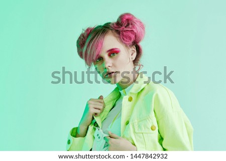woman with pink hair neon portrait