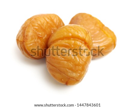 chinese food, peeled roasted chestnut on white background Royalty-Free Stock Photo #1447843601